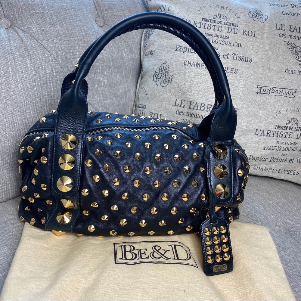 SOLD Be&D Garbo Studded Lamb Leather Satchel - Picture 3 of 15